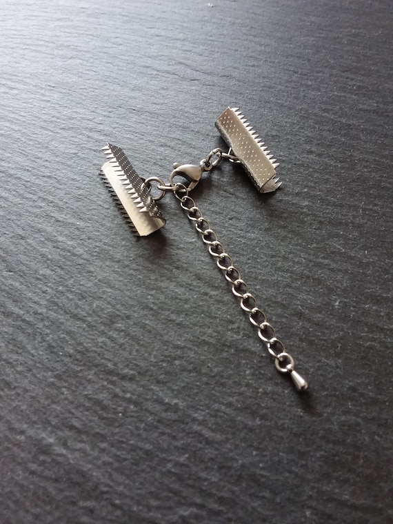 5 sets Silver Plated Crimp Ends for 25mm 12mm Clasps /& Extender 1 inch Ribbon