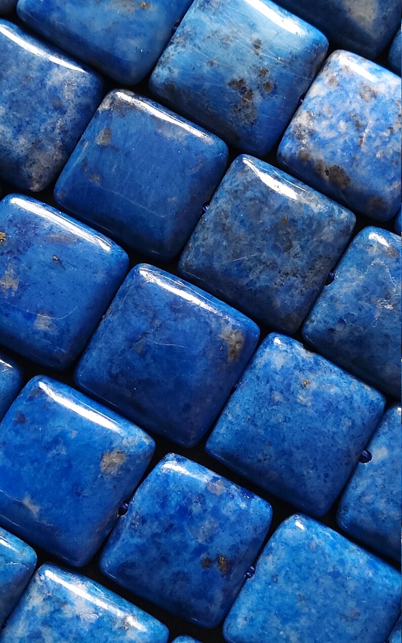 14mm Natural Lapis Lazuli Undyed Flat Rounded Square Beads Undyed Full 15.3 inch Strand 14x14x4mm