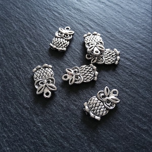 6 or 30 Owl Charms Antique Silver Tone Double Sided 20x11mm