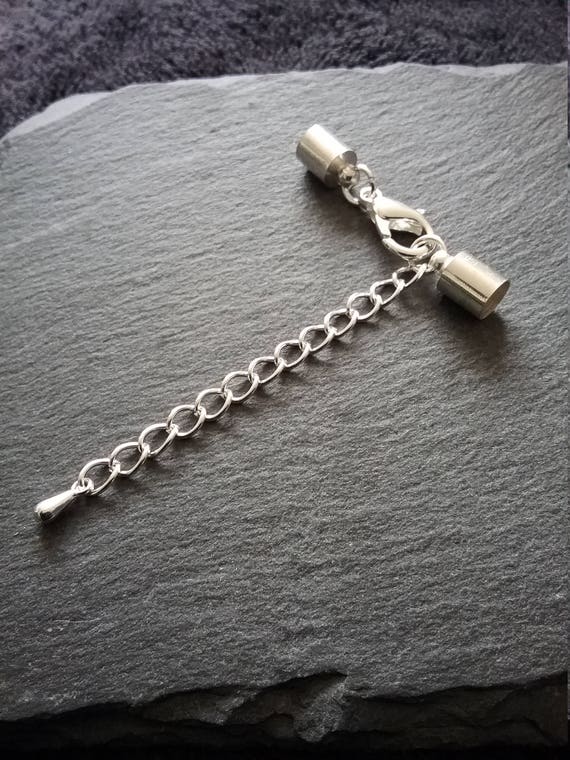 Silver Plated Barrel Leather Cord Ends Lobster Clasp Extension Chain 2.5 Mm New