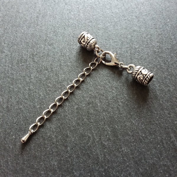 4 or 20 Antique Silver Patterned Rounded End Cap Sets for 4.5mm Cord with Extender Chain (4.8mm caps)