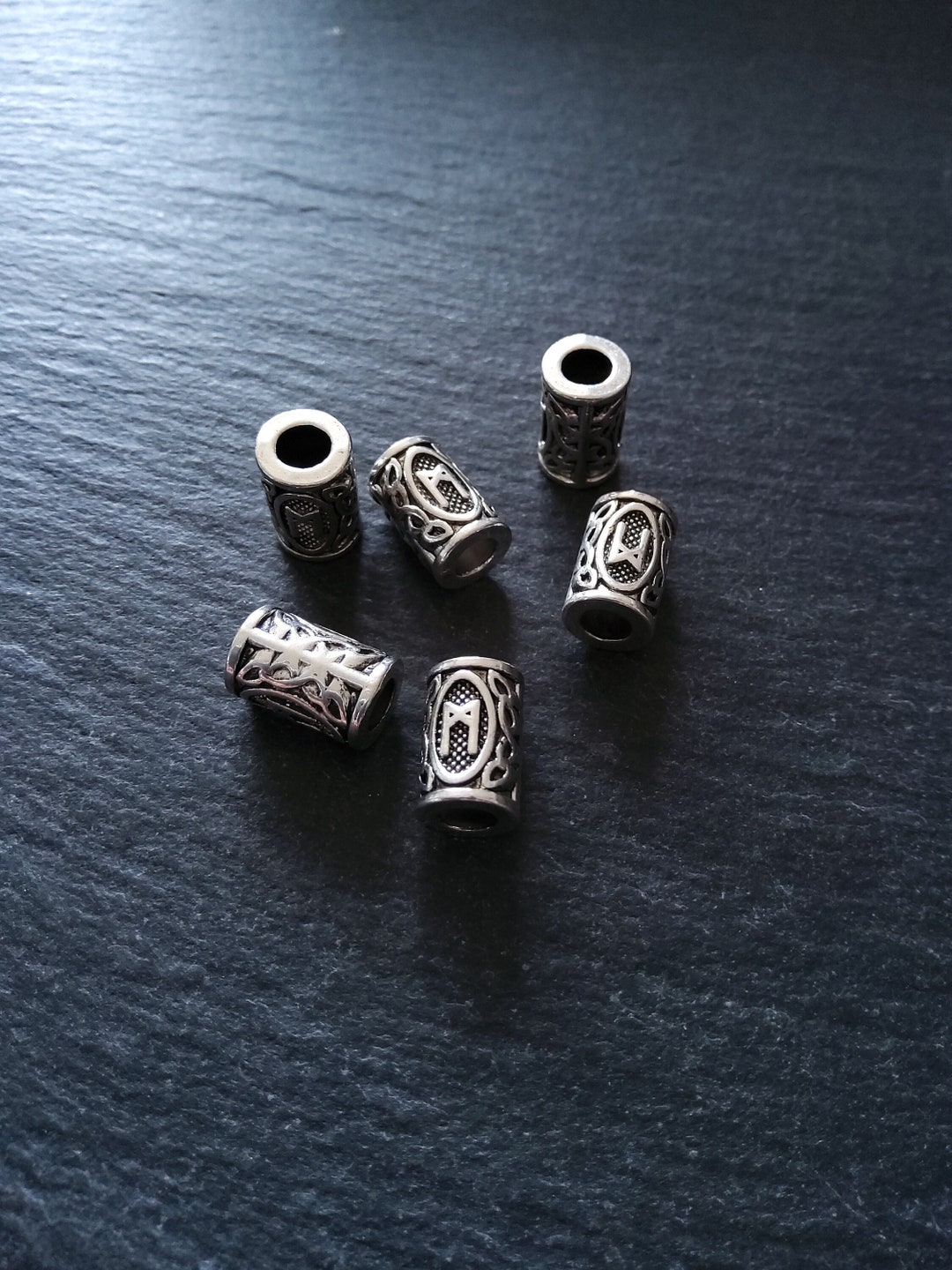 6 or 30 Mannaz ᛗ Rune Beads Elder Futhark Antique Silver Tone 13x8mm ...