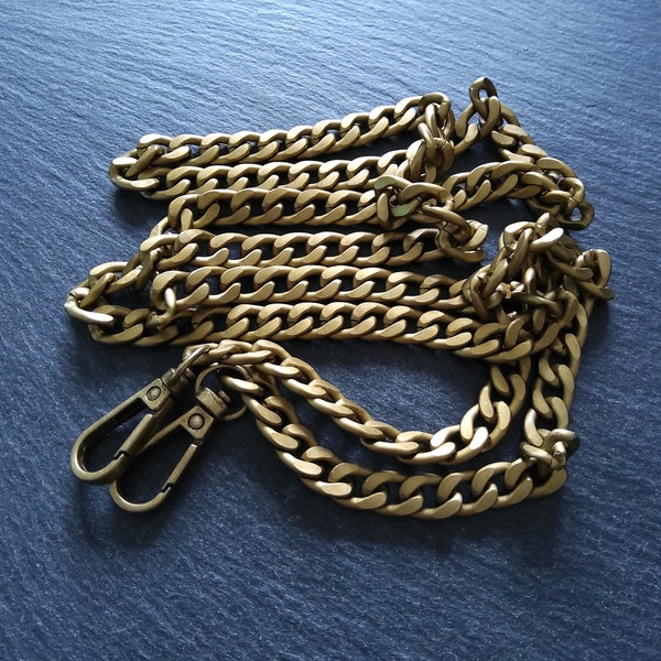 Lightweight Aluminium Chain Bag Strap with Clasps. Antique Bronze Tone. 47 inches (120cm) Long. 7mm Wide