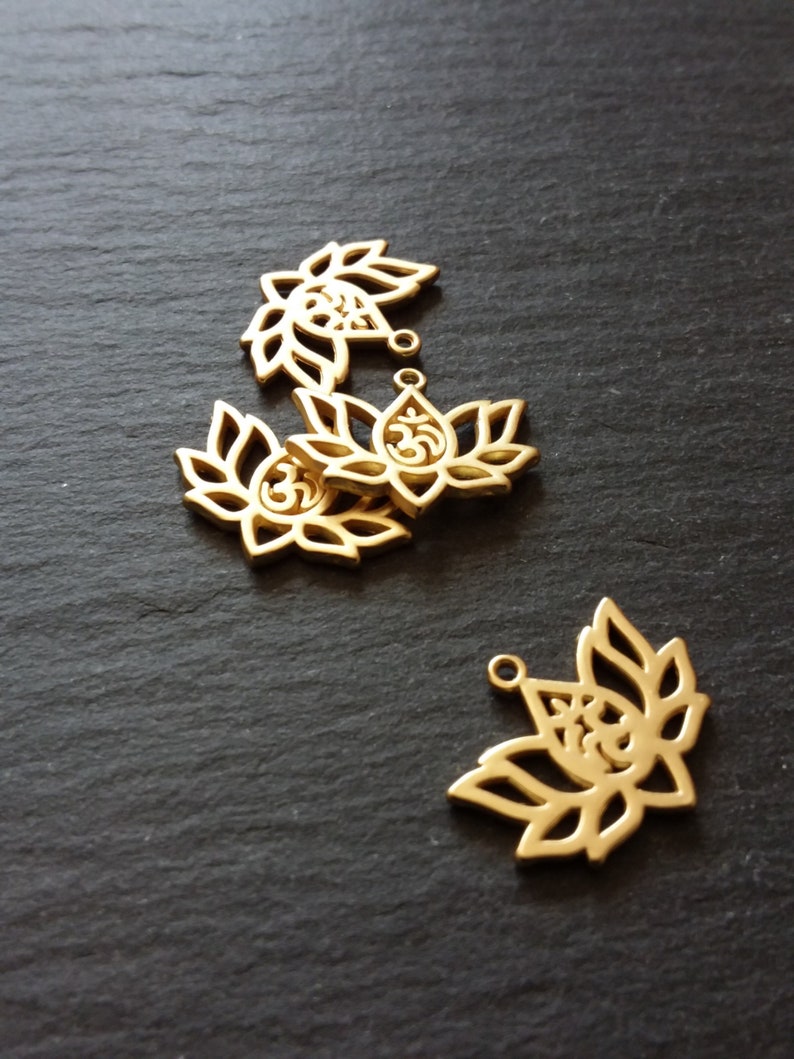 4 or BULK 20 Real Gold Plated Lotus Flower with Ohm Charms 16.5x20.5mm Nickel FREE
