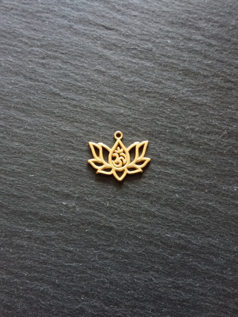 4 or BULK 20 Real Gold Plated Lotus Flower with Ohm Charms 16.5x20.5mm Nickel FREE