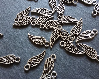 20 or 100 Small Bird or Angel Wing Charms Silver Tone 18x7mm