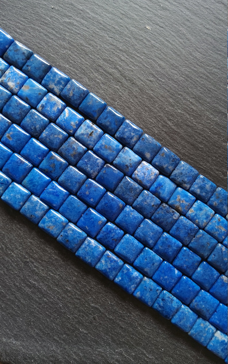 14mm Natural Lapis Lazuli Undyed Flat Rounded Square Beads Undyed Full 15.3 inch Strand 14x14x4mm