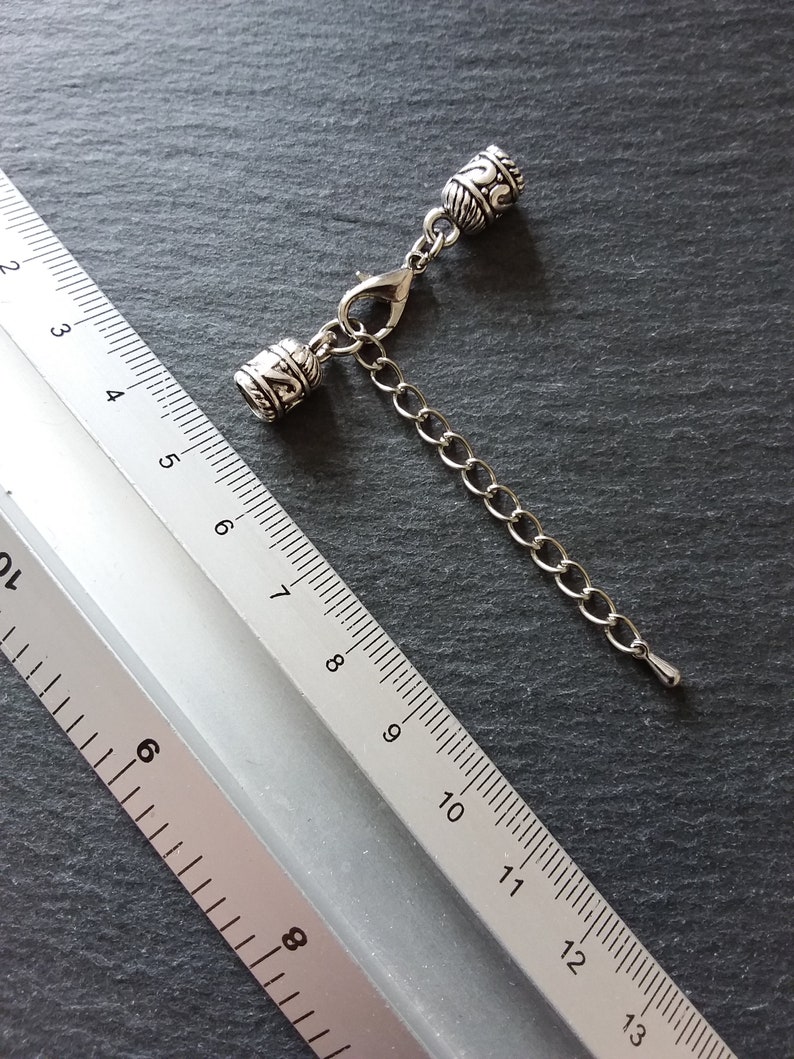 4 or BULK 20 sets Antique Silver Patterned End Caps for 4.5mm to 5mm Cord with 14mm Lobster Clasps /& Extension Chain