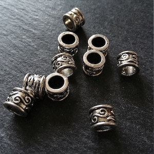 10 or 50 Antique Silver Tone 9mm Column Spacer Beads Scroll Design 9x7mm Large Hole: 5.4mm