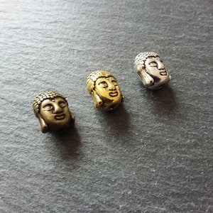 8 or 40 Buddha Head Beads in Antique Gold, Antique Silver or Bronze Tone 3D 11x9mm Hole: 1.8mm