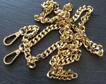 Lightweight Gold Tone Aluminium Chain Bag Strap with Clasps 47 inches (120cm) Long. 7mm Wide