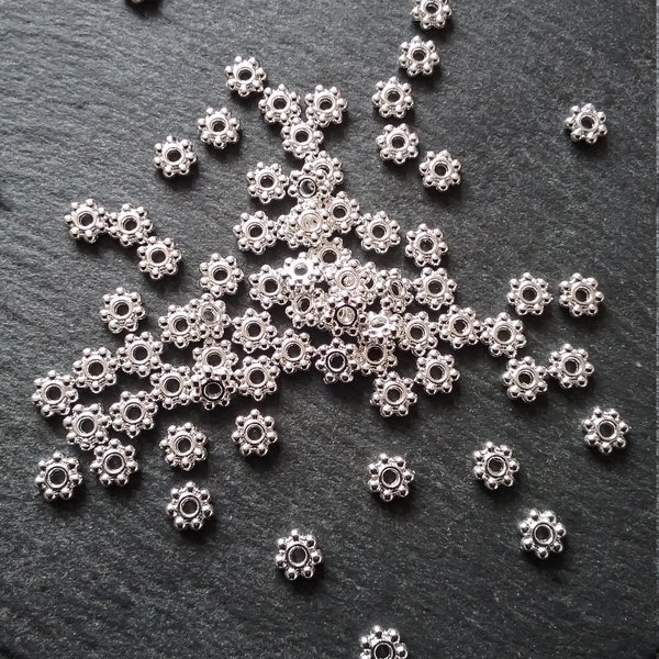 100 or 500 Bright Silver Plated 4mm Daisy Spacer Beads 4x1.5mm