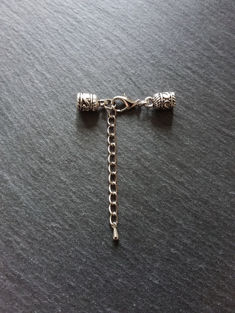 4 or BULK 20 sets Antique Silver Patterned End Caps for 4.5mm to 5mm Cord with 14mm Lobster Clasps /& Extension Chain