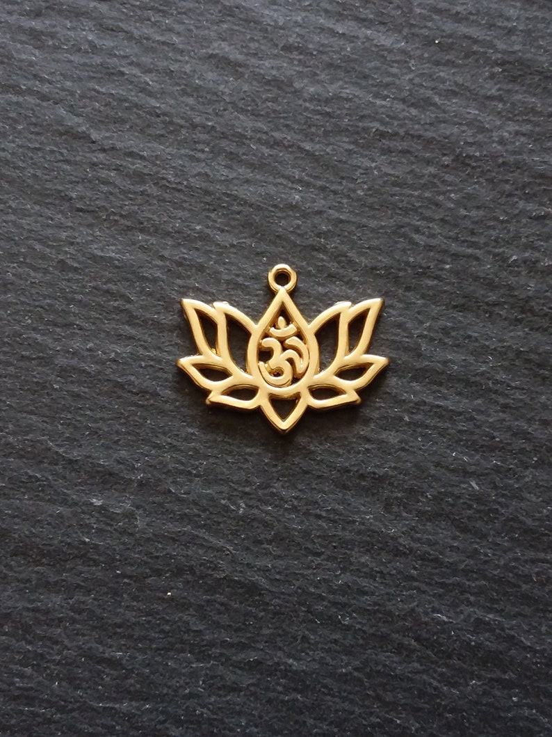 4 or BULK 20 Real Gold Plated Lotus Flower with Ohm Charms 16.5x20.5mm Nickel FREE