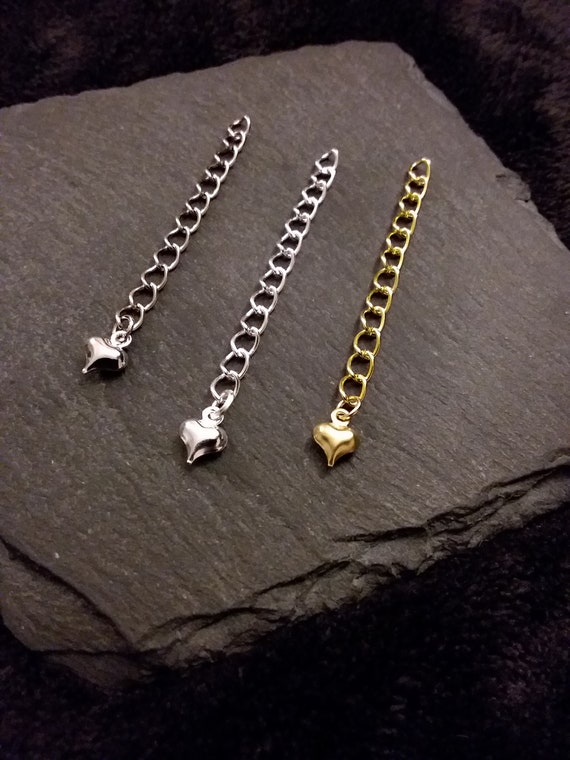 10 Silver Plated Extender Chains with Heart Charm 5cm 50mm Extension Supplies