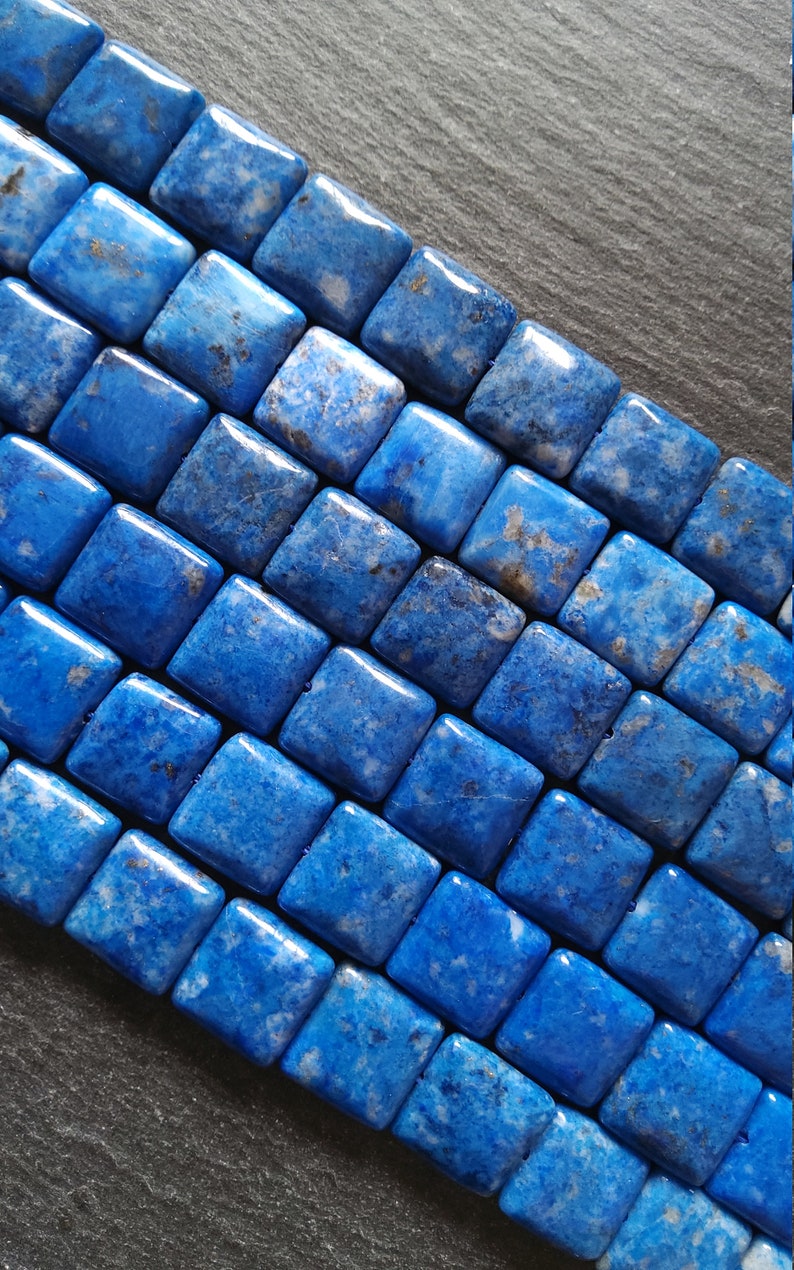 14mm Natural Lapis Lazuli Undyed Flat Rounded Square Beads Undyed Full 15.3 inch Strand 14x14x4mm