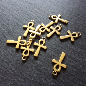 10 or 50 Ankh Charms Gold Plated Ancient Egyptian Small Plain 22x13mm