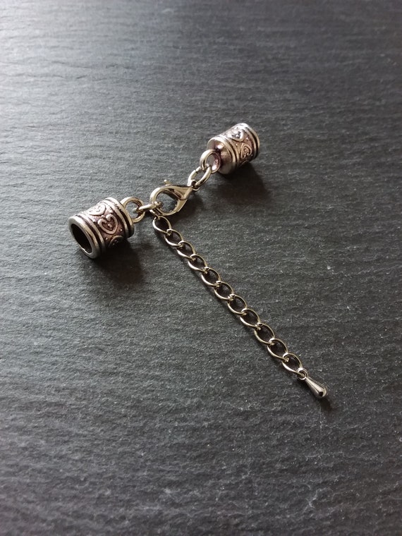 Leather Cord Kumihimo End Cap SET Clasps with Lobster Extension Chain 5-7mm