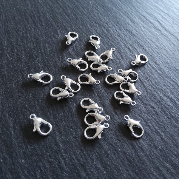 20 or 100 Silver Plated 12mm Lobster Clasps Nickel FREE 12x7mm