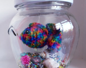 Crochet fish in jar | Etsy Gold Fish Bowl Microbead Pillow
