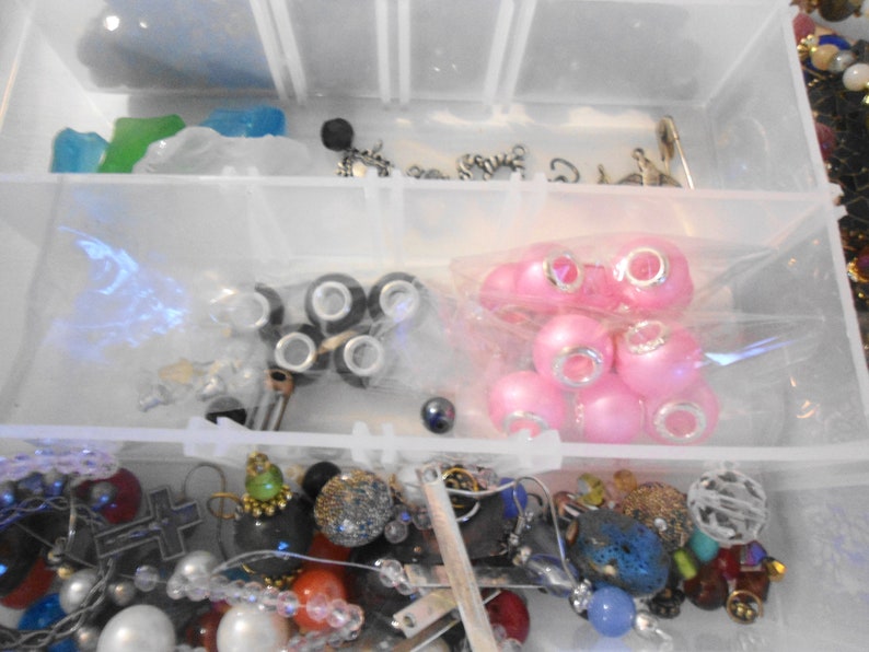 Bead Junk Drawer Lot in Plastic Container including turtle CHOKER