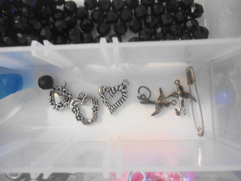 Bead Junk Drawer Lot in Plastic Container including turtle CHOKER