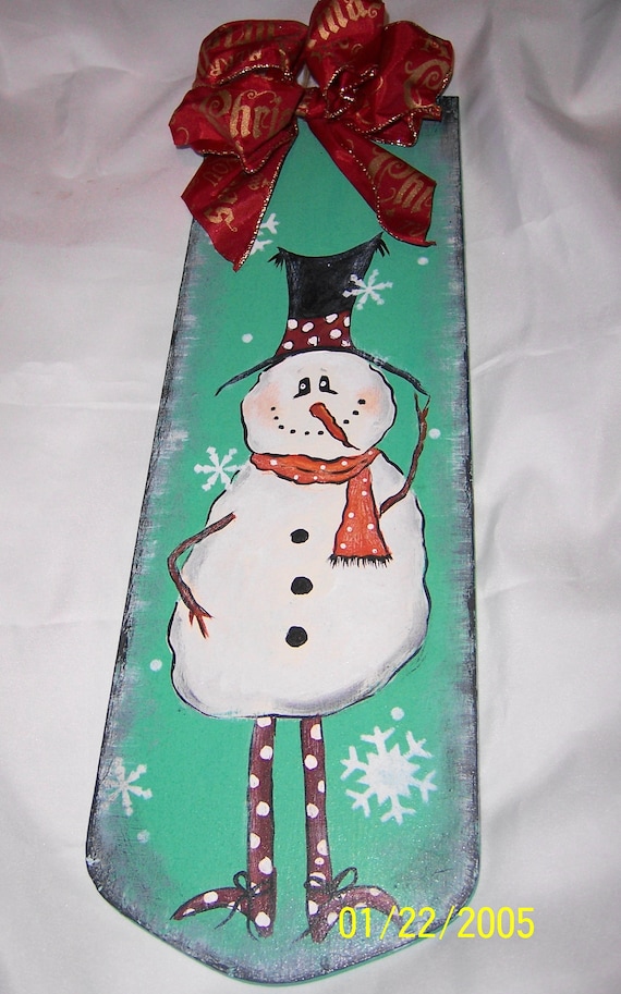 Door Decor Christmas Snowman Hand Painted Ceiling Fan Blade Folk Art