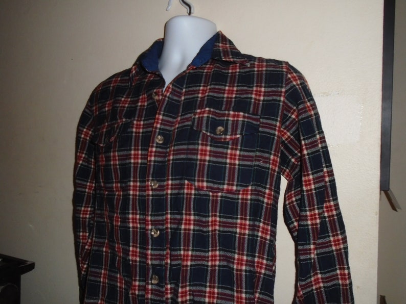 Vintage and Rare 70/'s VIP Wool Long Sleeve Flannel Shirt Size Medium