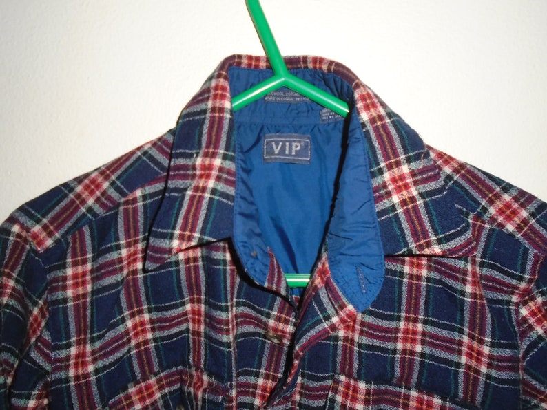 Vintage and Rare 70/'s VIP Wool Long Sleeve Flannel Shirt Size Medium