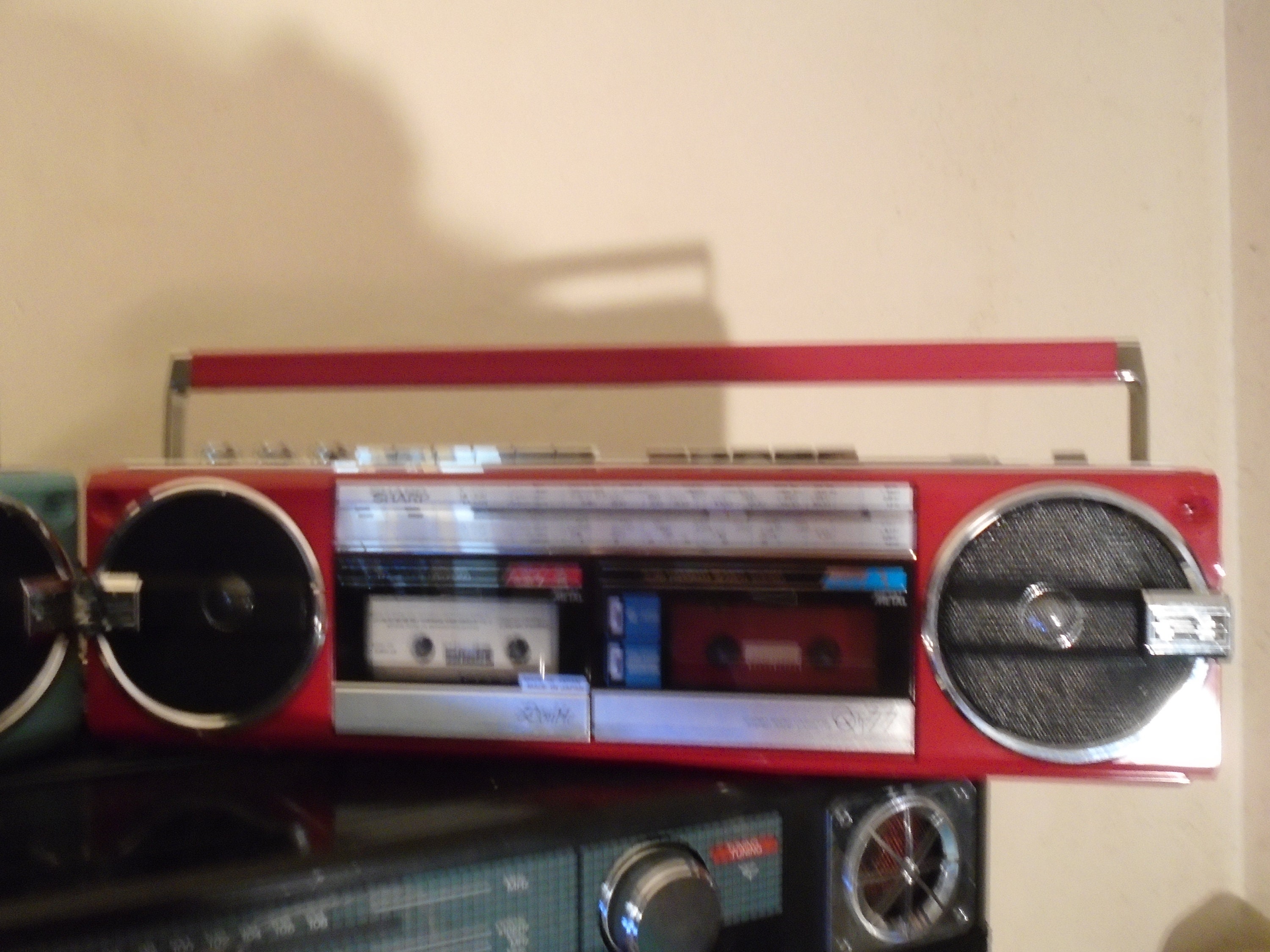 Vintage and Rare Sharp QT-77 Red Dual Cassette Recorder Boombox