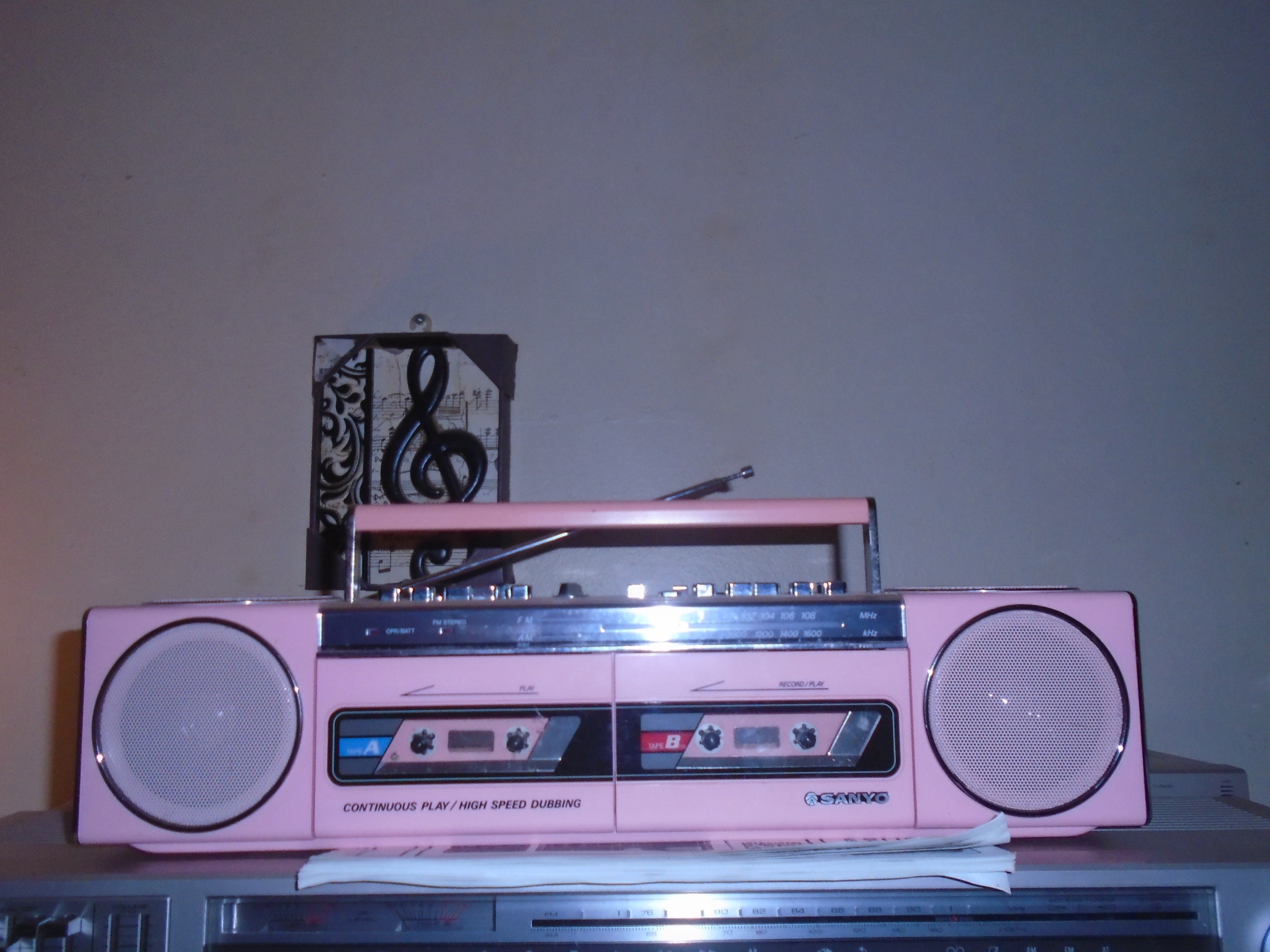 Vintage Pink Sanyo M W800 Dual Cassette Recorder Boombox Rare