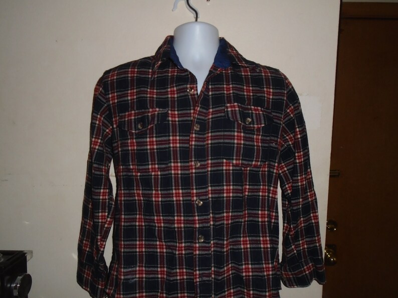 Vintage and Rare 70/'s VIP Wool Long Sleeve Flannel Shirt Size Medium