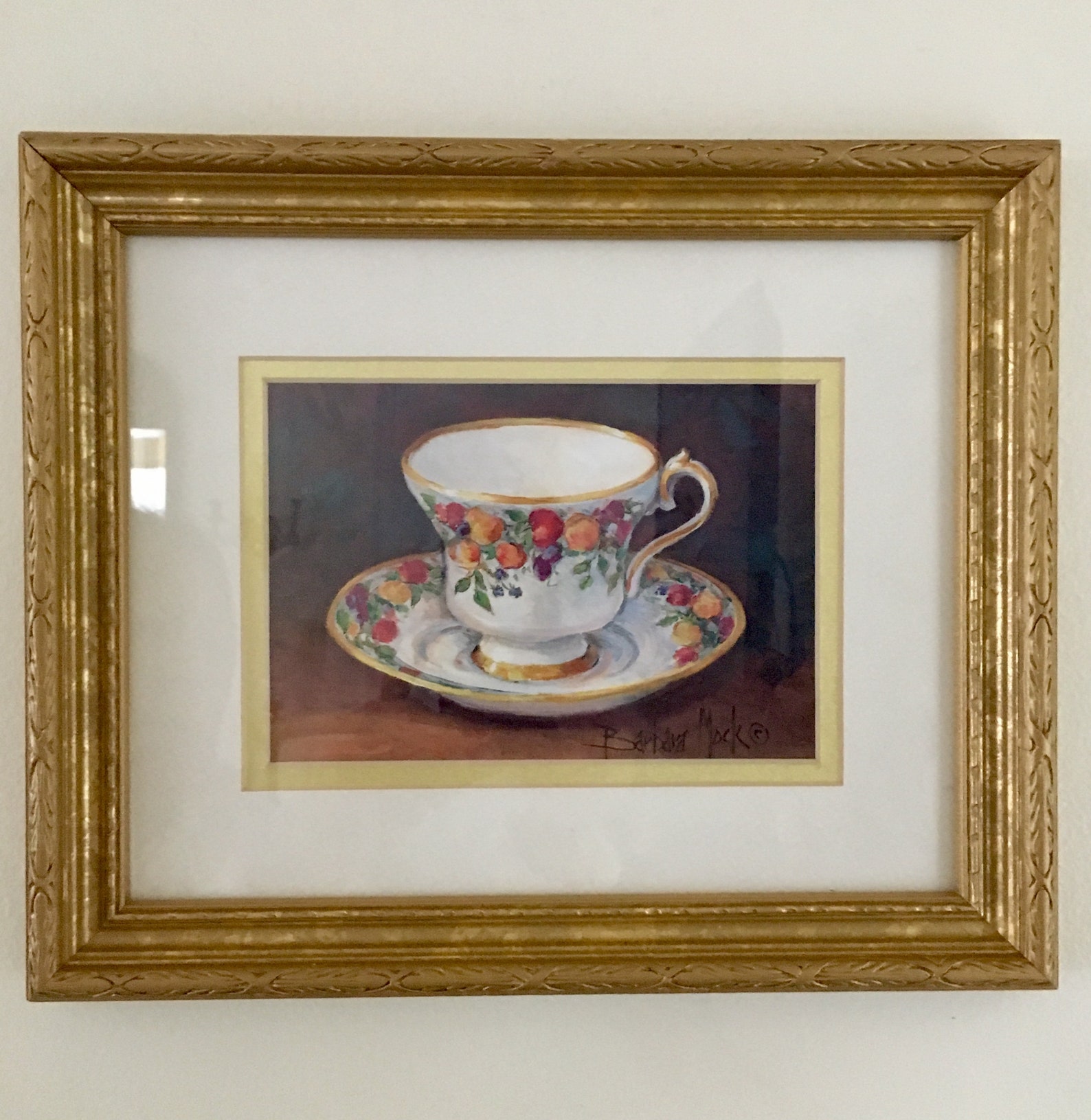 Vintage Framed Fruit Teacup Art by Barbara Mock | Etsy