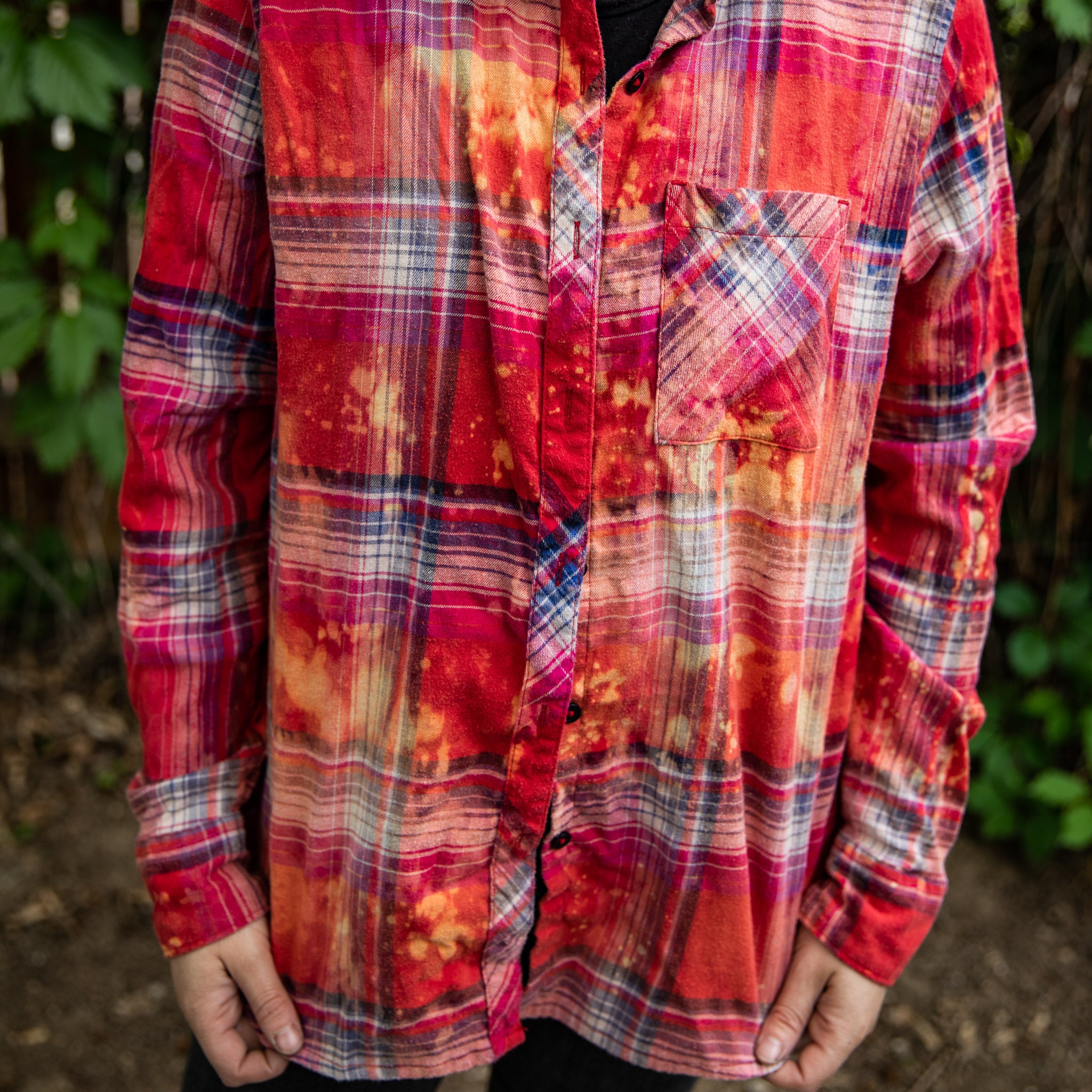 Red Bleach Dyed Flannel Etsy