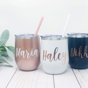 Wine Tumbler Custom Wine cup Personalized Wine Tumbler Bachelorette Party Favors Personalized Wine Glass Wine Tumbler with Lid image 1