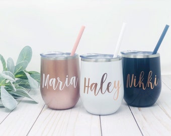 Wine Tumbler - Custom Wine cup - Personalized Wine Tumbler - Bachelorette Party Favors Personalized Wine Glass Wine Tumbler with Lid