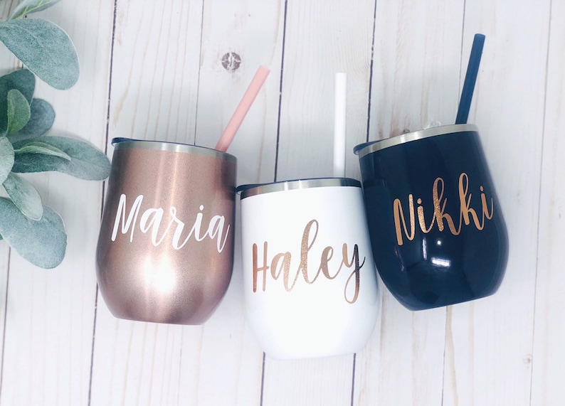 Wine Tumbler Custom Wine cup Personalized Wine Tumbler Bachelorette Party Favors Personalized Wine Glass Wine Tumbler with Lid image 2