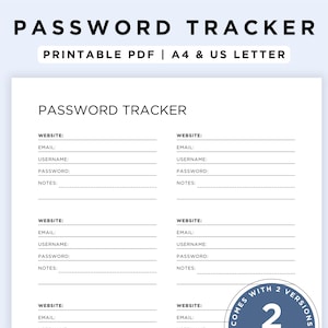 Password tracker printable, Password book, Login in to my account info sheet, PDF password log, Password organizer