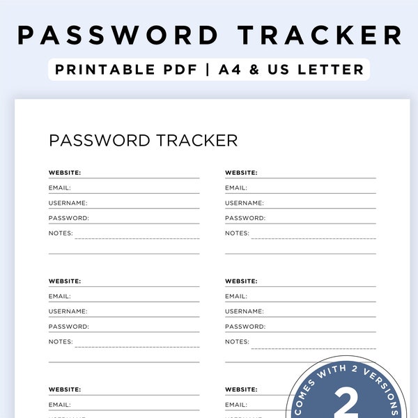 Password tracker printable, Password book, Login in to my account info sheet, PDF password log, Password organizer