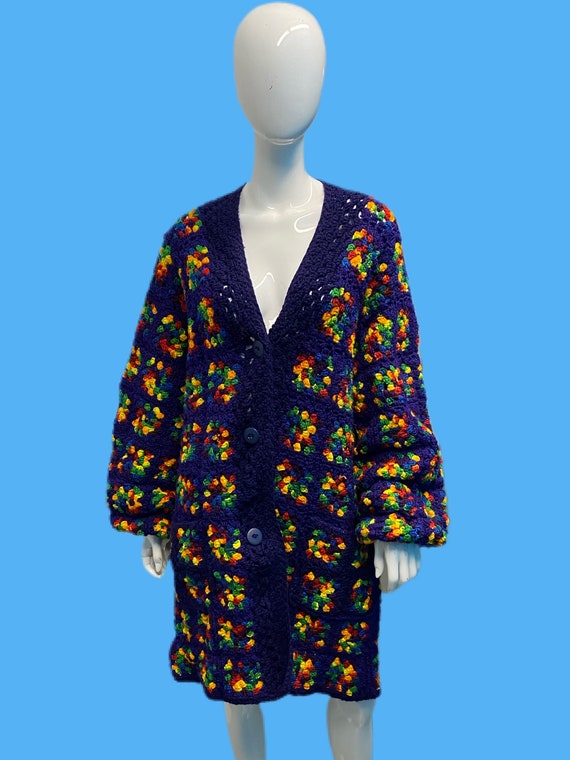1970’s Rainbow Granny Square Crochet Cardigan OS