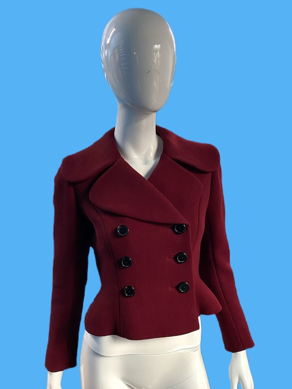 1940’s Norman Norell Merlot Wool Cropped Jacket Sz