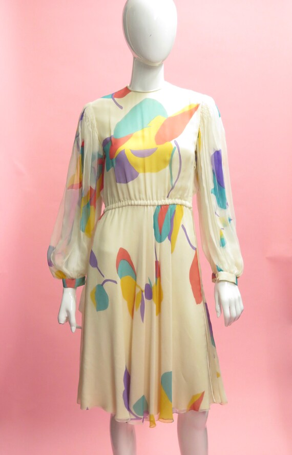 1980’s Galanos Floral Silk Chiffon Dress