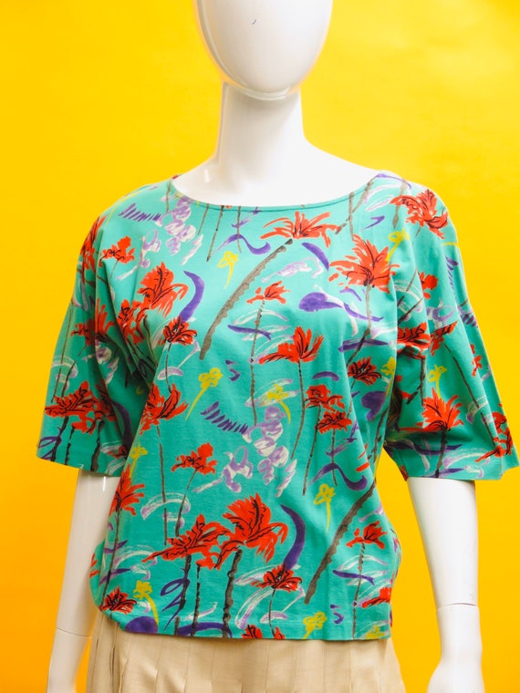 1980’s Ungaro Ter Floral Cotton Trapeze Tee Sz 12