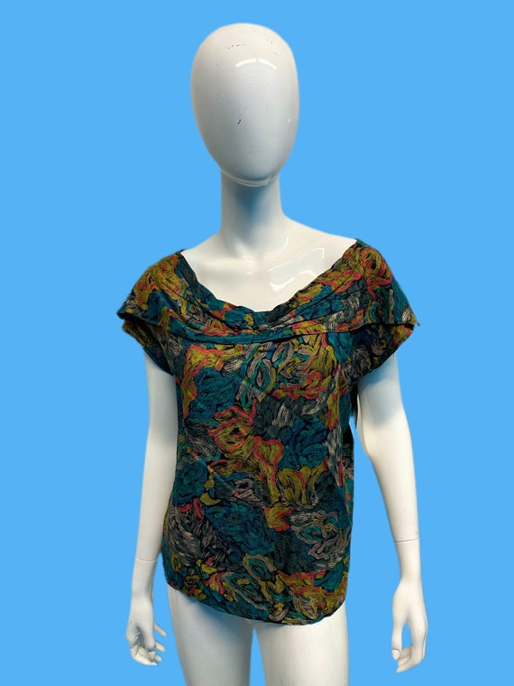 1980’s does 1940’s Floral Rayon Blouse sz M/L