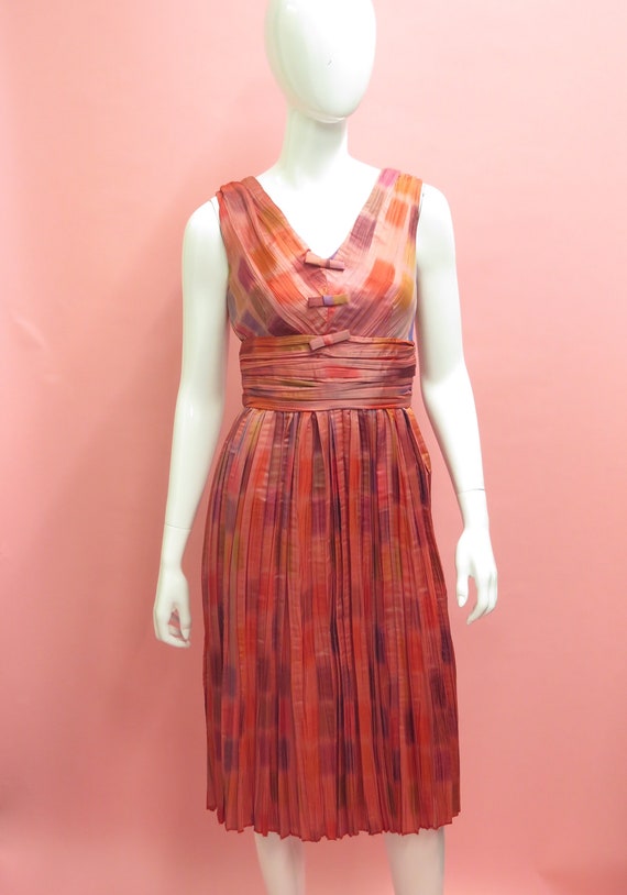 1960’s Anne Fogarty Color Burst Silk Satin Pleated