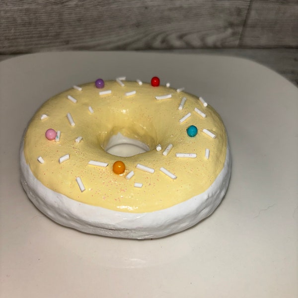 One Fake DONUT 3.5   Yellow Icing White Sprinkles and COlored Dots Tier Display Food Photo Prop  F1155