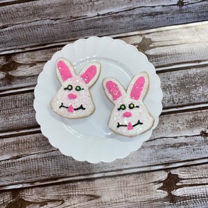 Faux Handmade Fake Food Display  2 piece Easter Bunny  Frosted Sugar Cookies with Iced Details  F0427