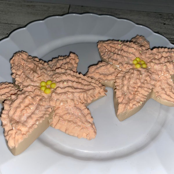 2 piece Peach Iced Easter Lily FLOWER  Cookies w Glitter Fake Food Tier Tray Display Prop   F1072