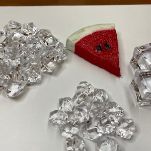 Faux Crushed Ice Tumbler Topper Kit Wedge of Watermelon and Cubes of Ice   33 pieces Fake Food   Kit 8