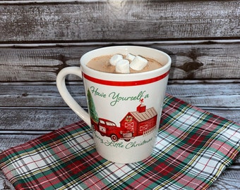 Christmas Red Truck Farm Theme Glass Coffee Mug with Faux Hot Cocoa  Marshmallows  FAKE FOOD F0634